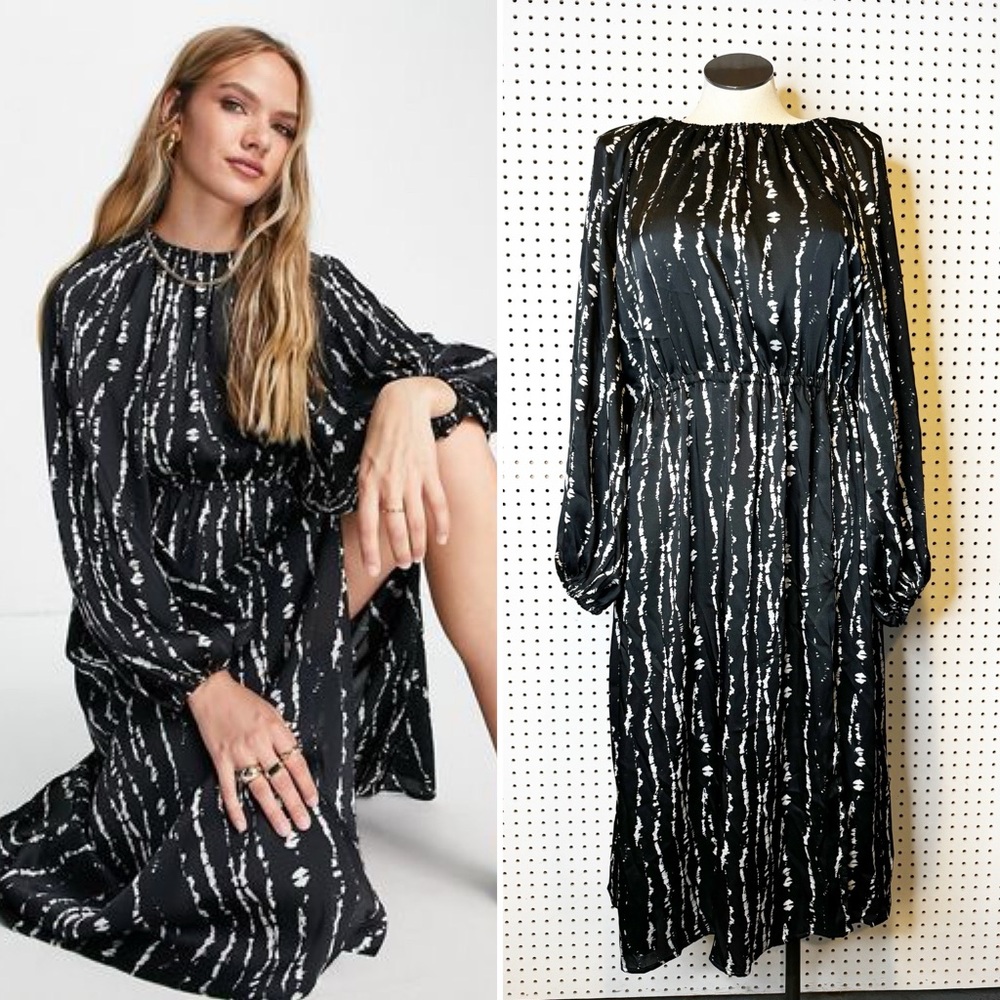 Topshop | Open Back Gathered Waist Printed Tie Dye Midi Dress in Multi Sz. 20